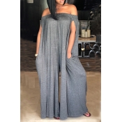 Lovely Casual Off The Shoulder Grey One-piece Jump