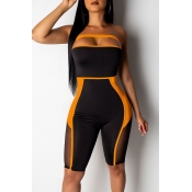Lovely Sexy Hollow-out Patchwork Orange One-piece 