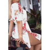 Lovely Casual Floral Printed Side Slit White Mini 