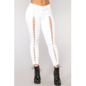 Lovely Trendy Bandage Design White Pants