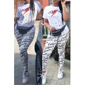 Lovely Casual Letter Printed White Two-piece Pants