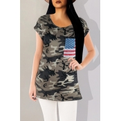 Lovely Independence Day Casual O Neck Camouflage P