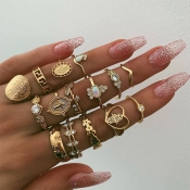 Lovely Fashion Rhinestone Decoration Gold Metal Ri