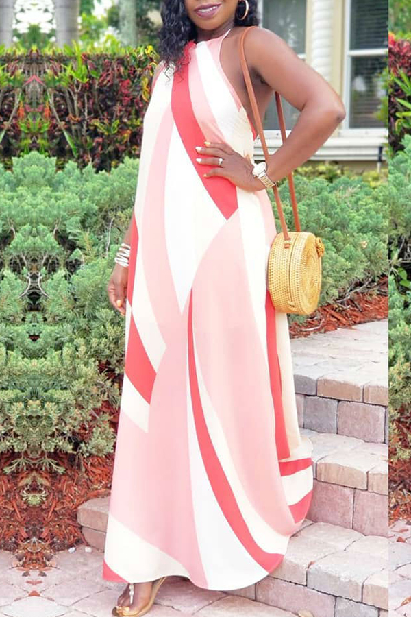 

Lovely Sexy Halter Neck Backless Light Pink Ankle Length Dress