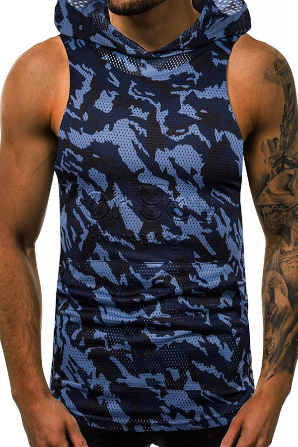 

Lovely Casual Camouflage Printed Blue Vest