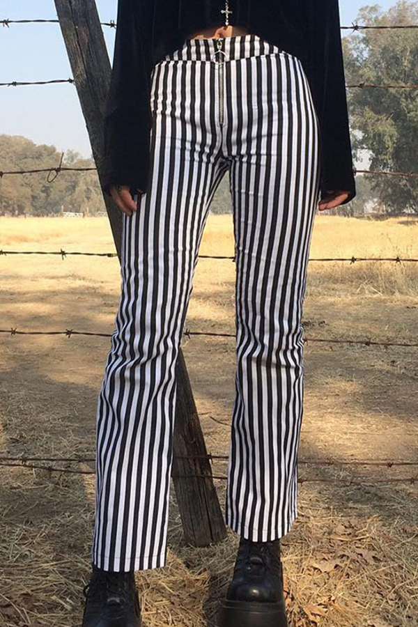

Lovely Casual Mid Waist Striped Pants, Stripe