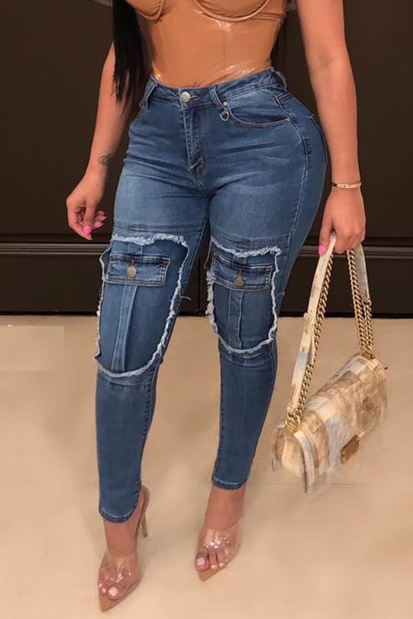 

Lovely Casual Patchwork Blue Jeans