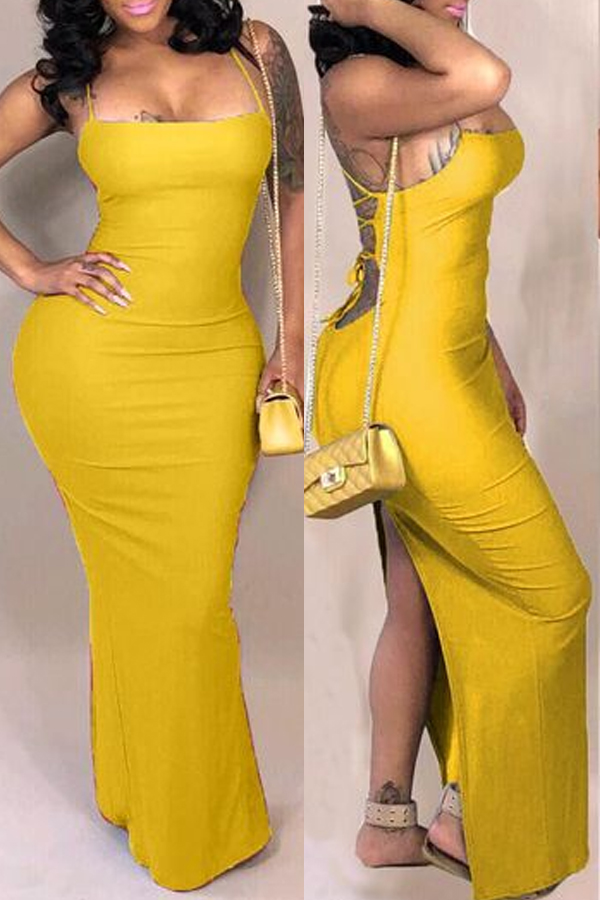 Lovely Casual Backless Yellow Qmilch Ankle Length Dress от Lovelywholesale WW