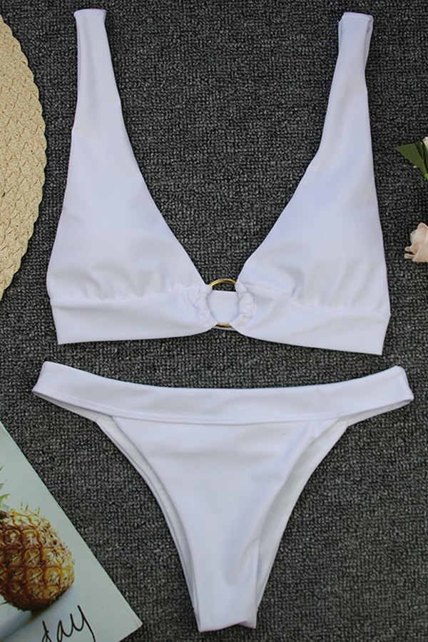 Lovely V Neck White Two-piece Swimwear_Bikinis_Swimsuit_LovelyWholesale ...