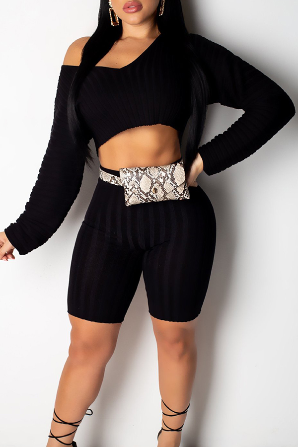 

Lovely Casual Cold Shoulder Black Two-piece Shorts Set