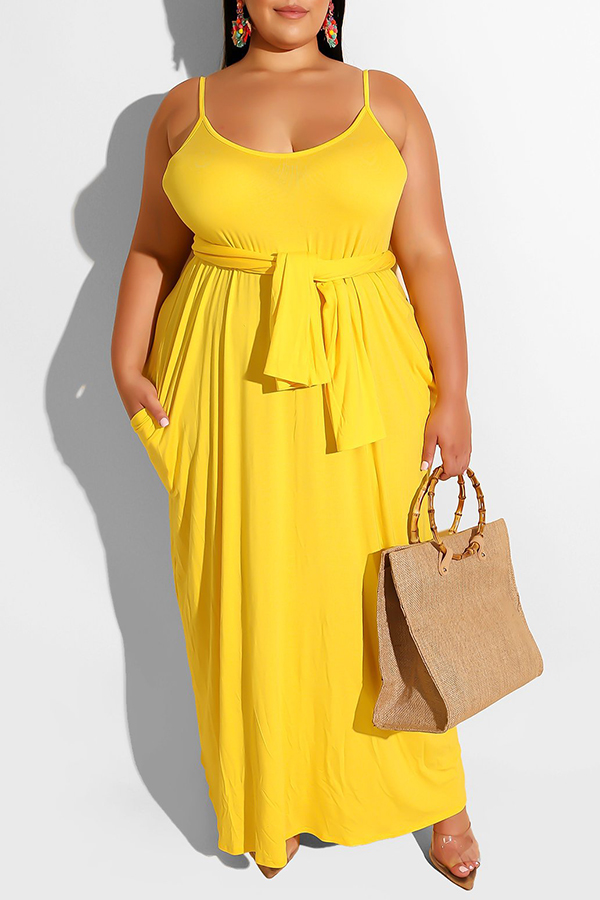 

LW Casual Spaghetti Straps Yellow Floor Length Dress