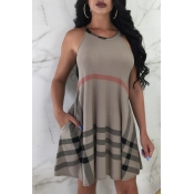 Lovely Casual Printed Coffee Asymmetrical Mini Dre