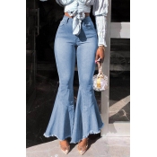 Lovely Stylish High Waist Zipper Design Blue Jeans