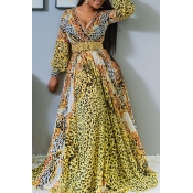 Lovely Casual V Neck Animal Pattern Printed Yellow