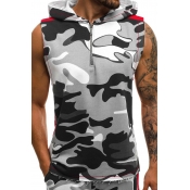 Lovely Casual Hooded Collar Camouflage Printed Gre