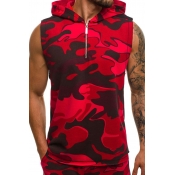 Lovely Casual Hooded Collar Camouflage Printed Red