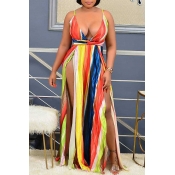 Lovely Sexy V Neck Printed Side Split Multicolor F