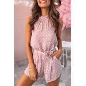Lovely Casual Dot Printed Light Pink One-piece Rom