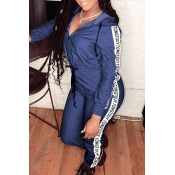 Lovely Leisure Letter Printed Deep Blue One-piece 