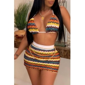 Lovely Halter Neck Printed Multicolor Two-piece Sw