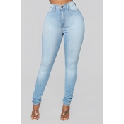 Lovely Stylish High Waist Zipper Design Blue Jeans