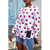 Lovely Fashion Round Neck Heart-shaped Printed Whi