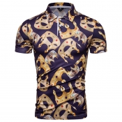 Lovely Casual Turndown Collar Crown Printed Black 