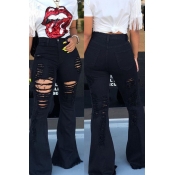 Lovely Leisure Broken Holes Black Jeans