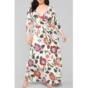 Lovely Casual V Neck Printed Apricot Ankle Length 