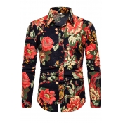 Lovely Stylish Turndown Collar Printed Red Shirt