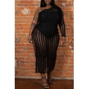 Lovely Plus Size One Shoulder Hollow-out Black Cov
