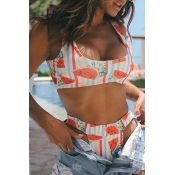 Lovely Casual Watermelon Printed White Two-piece S