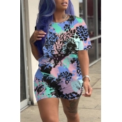 Lovely Casual Printed Blue Two-piece Shorts Set