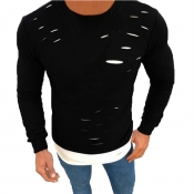 Lovely Casual O Neck Patchwork Black T-shirt