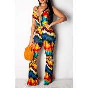 Lovely Sexy Deep V Neck Printed Hollow-out Multico
