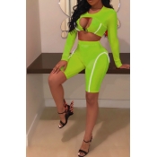 Lovely Casual O Neck Hollow-out Green Two-piece Sh