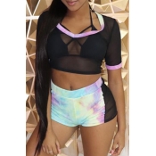 Lovely Sexy Printed Patchwork See-through Black Tw