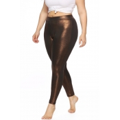 Lovely Casual Mid Waist Coffee Plus Size Pants