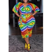 Lovely Casual V Neck Geometric Printed Multicolor 