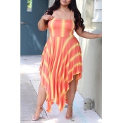 Lovely Stylish Spaghetti Straps Asymmetrical Orang