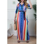 Lovely Casual Striped Multicolor Floor Length Plus
