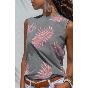 Lovely Casual Printed Grey Tank Top