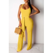 Lovely Casual U Neck Yellow One-piece Jumpsuit