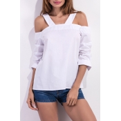 Lovely Casual Hollow-out White Blouse