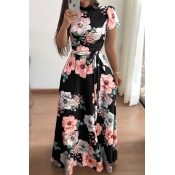 Lovely Bohemian Floral Printed Black Floor Length 