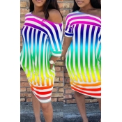 Lovely Casual Striped Printed Red Mini Dress