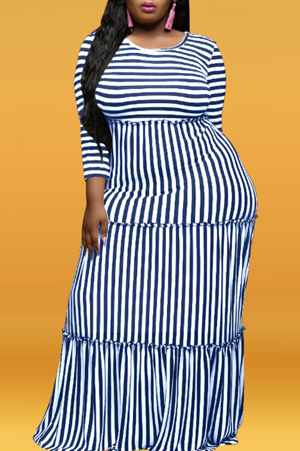 

Lovely Casual Striped Blue Floor Length Dress