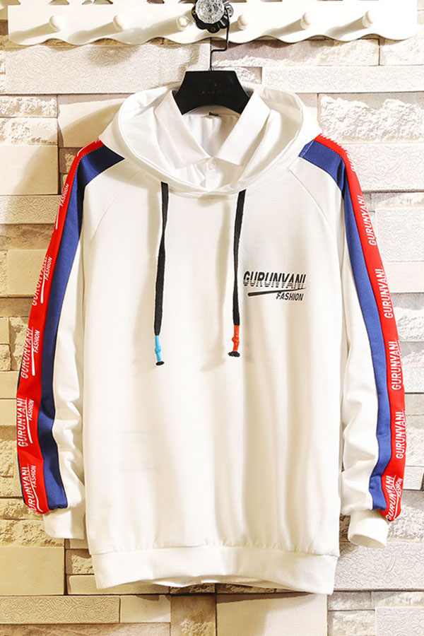 

Lovely Casual Hooded Collar Patchwork White Hoodies