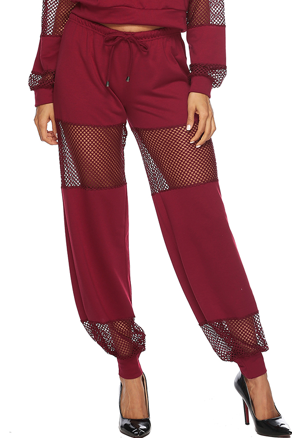 

Lovely Casual Mesh Patchwork Jujube Red Pants, Purplish red