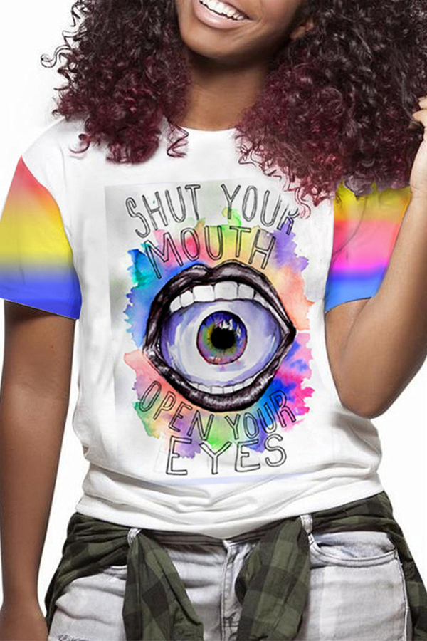 Lovely Casual O Neck Printed Multicolor T-shirt